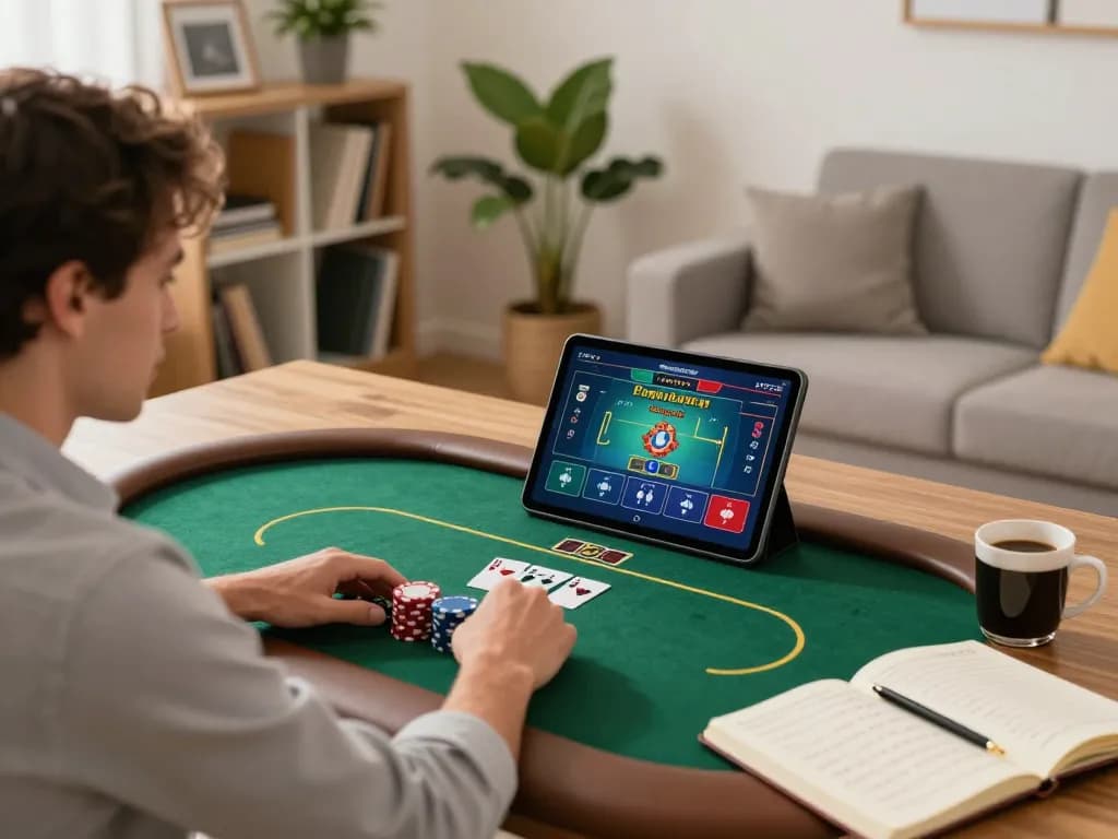 Experience thrilling online gaming at home with 789p on tablet, showcasing strategic poker play.