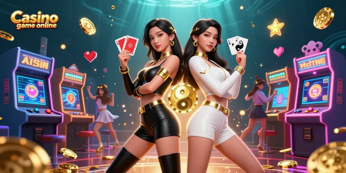 Engage in thrilling Casino game online with vibrant visuals featuring poker cards and arcade elements.