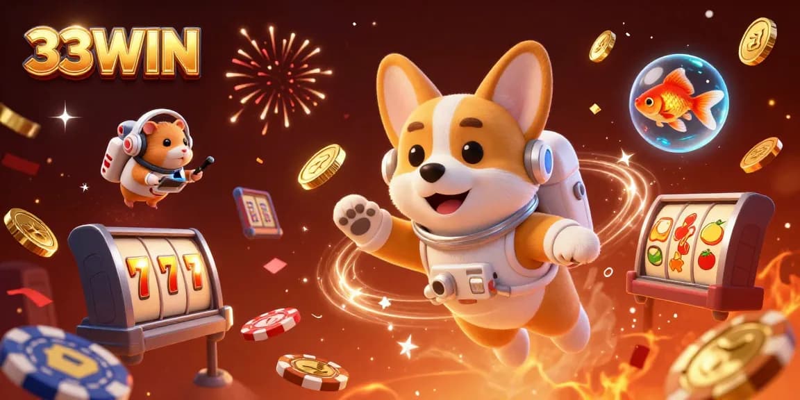 Experience 33WIN's thrilling jackpot excitement with colorful casino elements in this vibrant illustration.