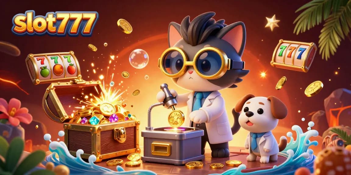 Experience thrilling wins with slot777 in this vibrant casino-themed 3D illustration!