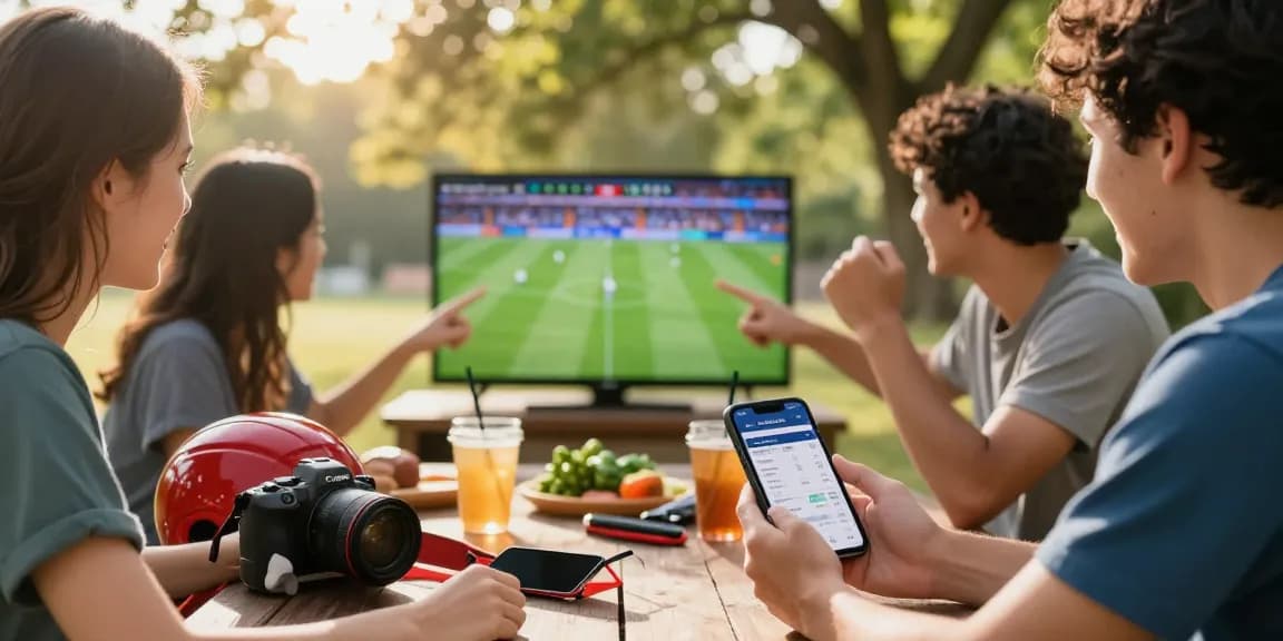Friends enjoying outdoor sports betting while checking https://soikeonhacai.com.co/ for live odds and match stats.