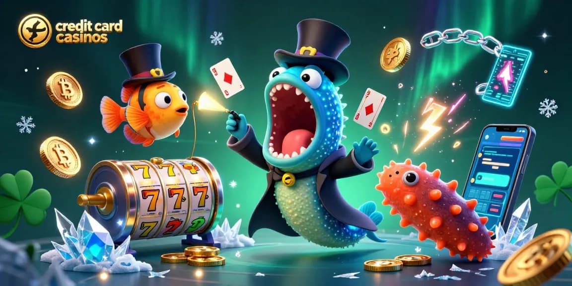 Engage in thrilling gameplay at credit card casinos showcasing a magician eel performing card tricks.