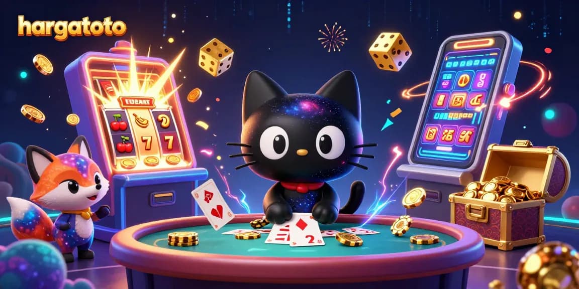 Engage with hargatoto at an exciting cosmic casino table featuring a black hole cat and nebula fox.