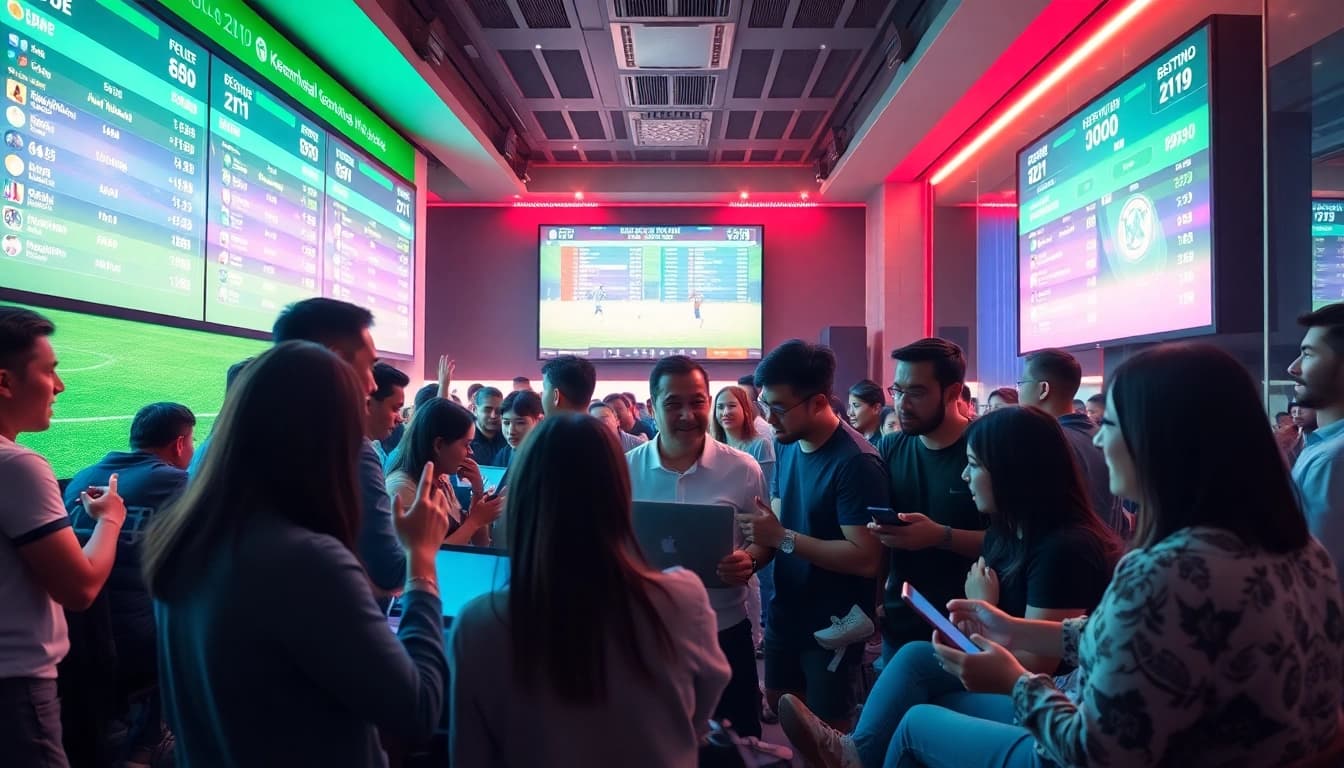 Football betting analysis scene showcasing keonhacai and live match betting strategies.