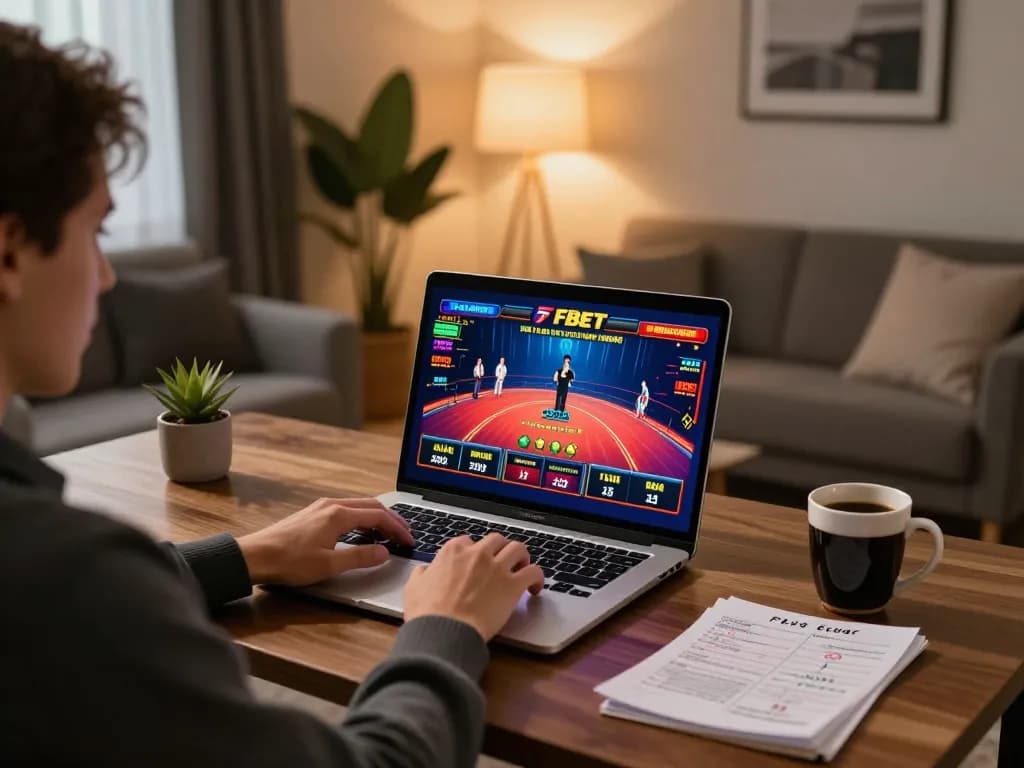 Player engaging in online gaming at F8bet with lively atmosphere and strategy notes.