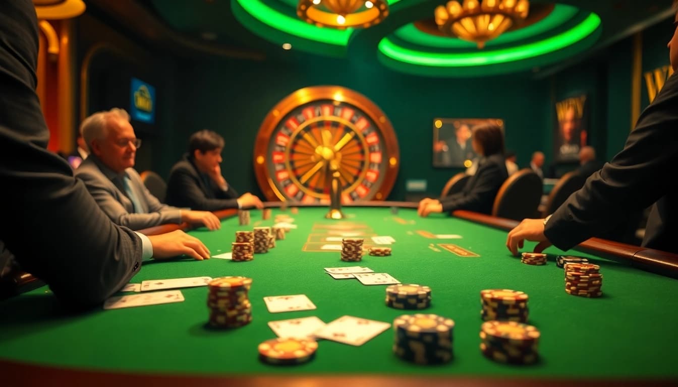 Experience the thrill of juragan77 at a lavish poker table with dramatic lighting and luxury.
