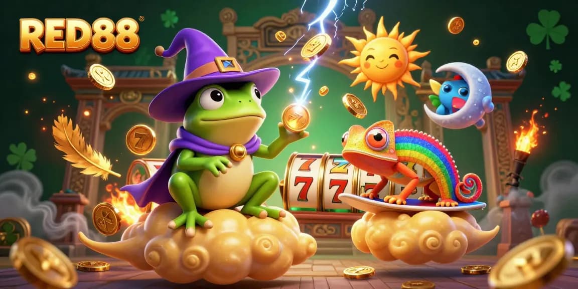 Experience the thrill of winning big at RED88's vibrant slot games, surrounded by magical elements.