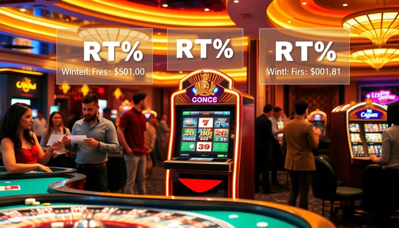 Slot Gacor excitement with players engaged around vibrant slot machines in a luxurious casino.