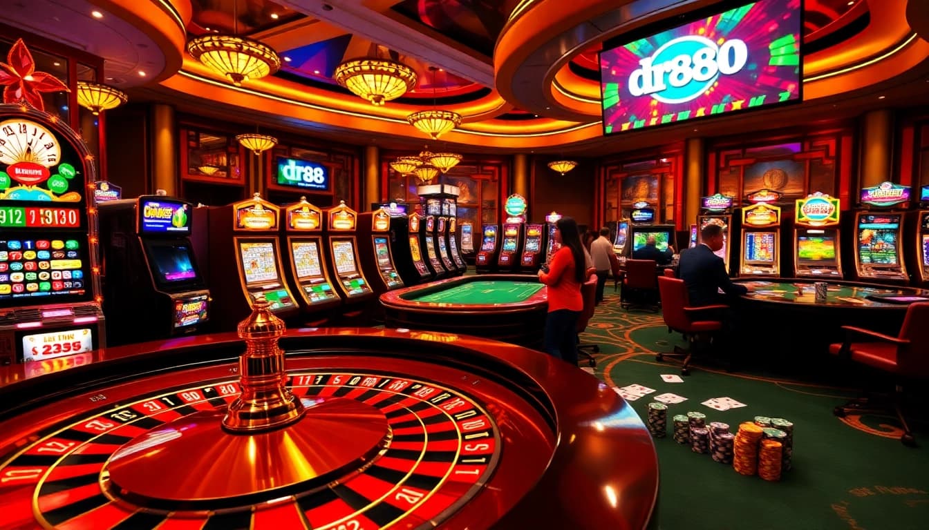 Players enjoying a vibrant online gambling experience at Nhà cái casino dr88 with exciting games and luxurious atmosphere.