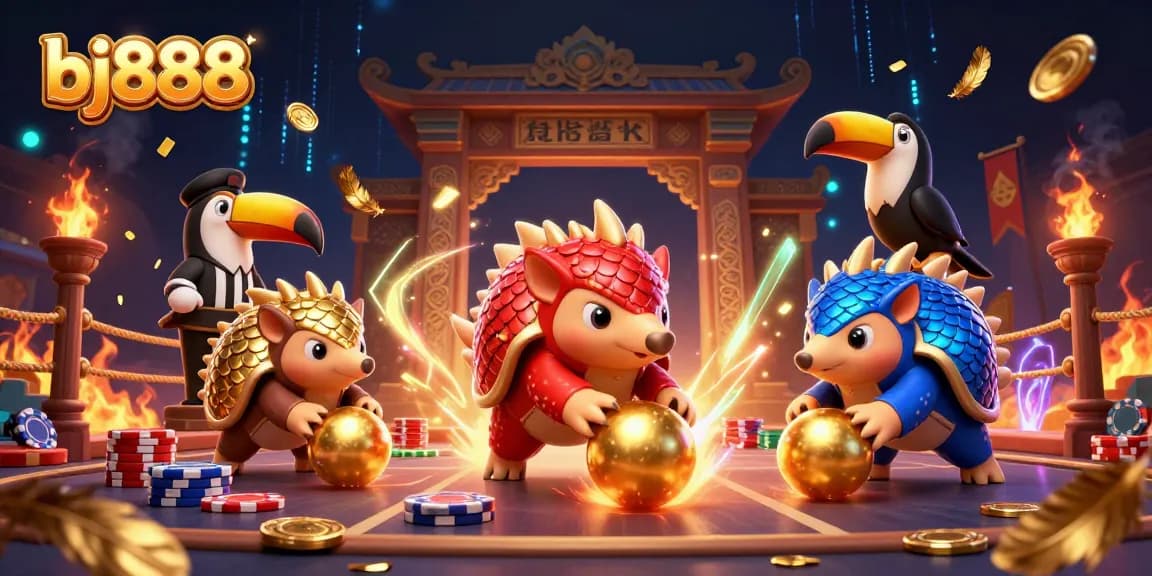 Engage in exhilarating betting action with bj888, featuring dynamic pangolin rivals and vibrant casino elements.