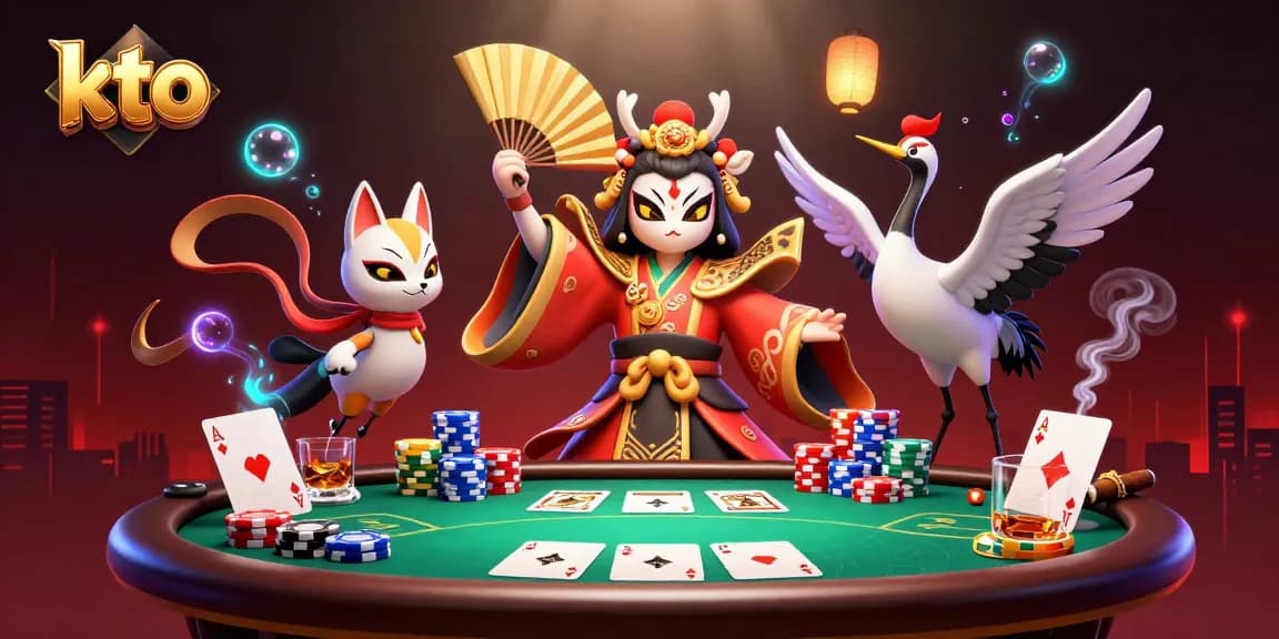 KTO players engaging in vibrant poker game with colorful chips and drama of winning hands.