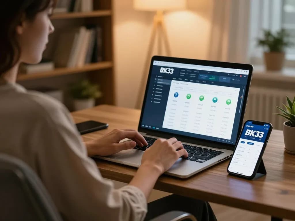 Place bets on BK33 with a sleek interface in a cozy home setting.