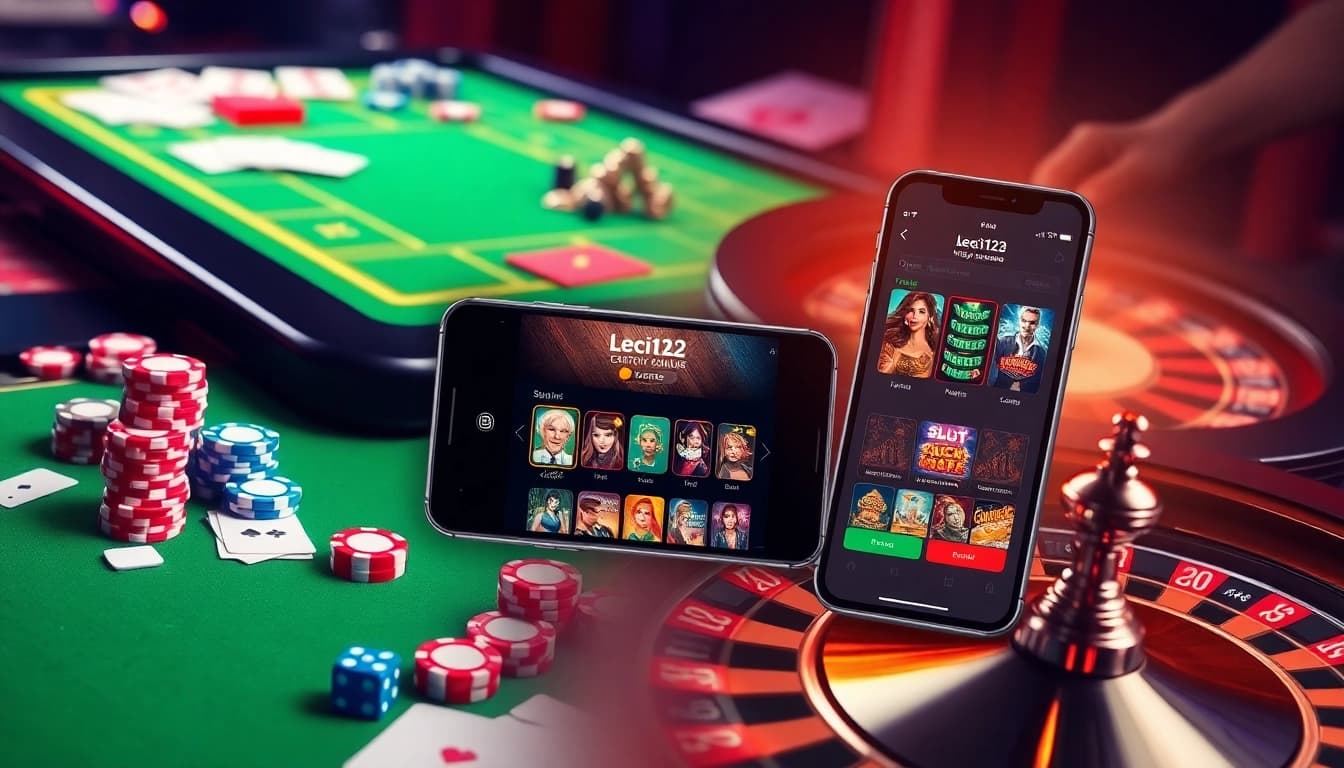 Engage with Leci123's online gaming experience through mobile gaming apps featuring dynamic casino visuals.