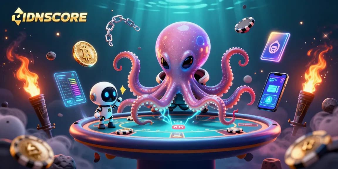IDNSCORE offers an exciting holographic poker experience with vibrant 3D alien characters.