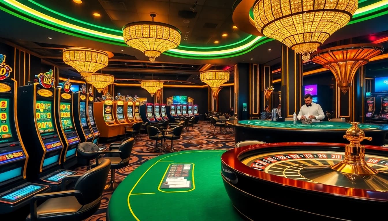SODO CASINO vibrant atmosphere featuring players at roulette and poker tables, celebrating wins.