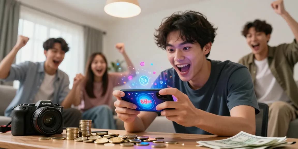 Exciting gameplay scene on 663bet app with mobile device and friends cheering, showcasing real money earning potential