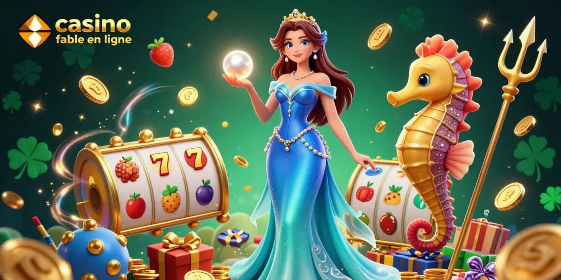 The stunning 3D illustration showcases a 'casino fiable en ligne' theme, exploring vibrant underwater elements and dynamic slot games.