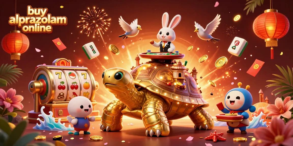 Engage with the vibrant scene as you buy alprazolam online, where golden tortoises and festive elements enhance your thrills.