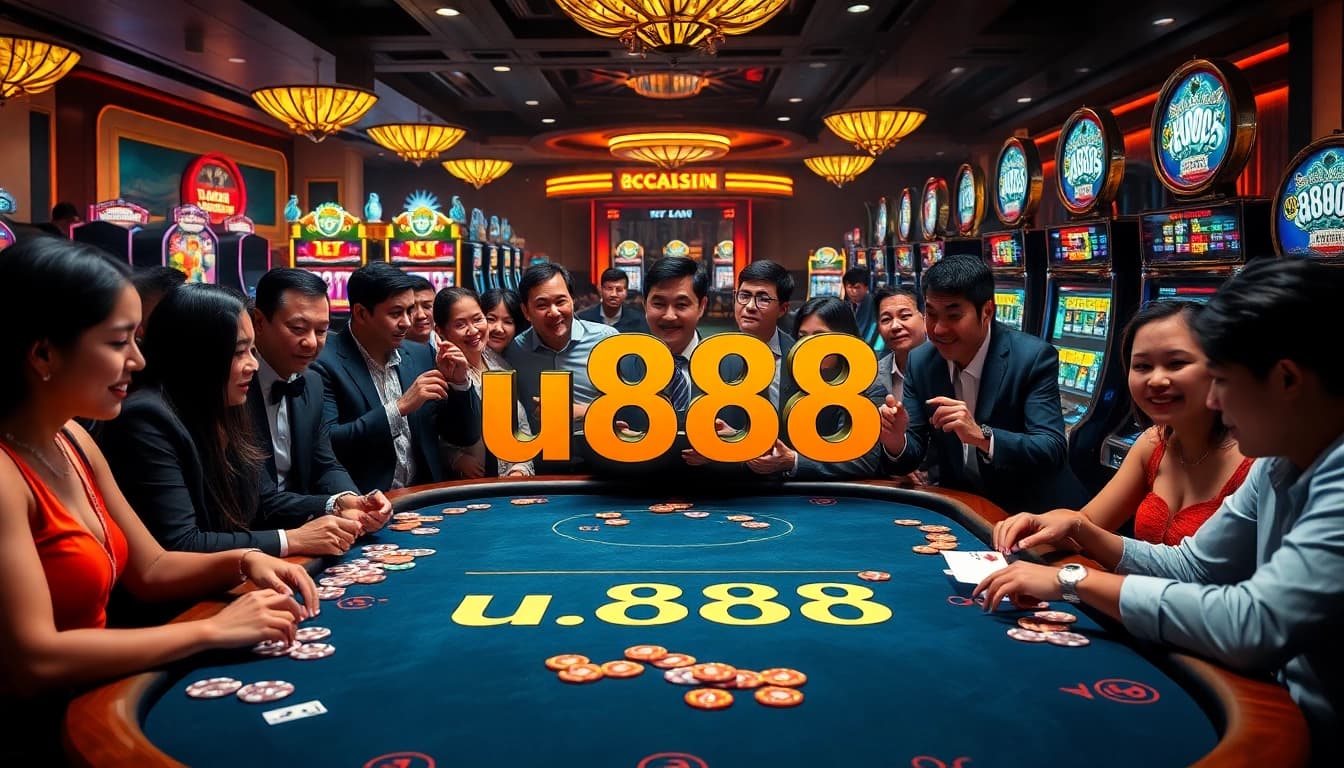 Players enjoying a thrilling online casino experience at u888 with vibrant games and elegant atmosphere.