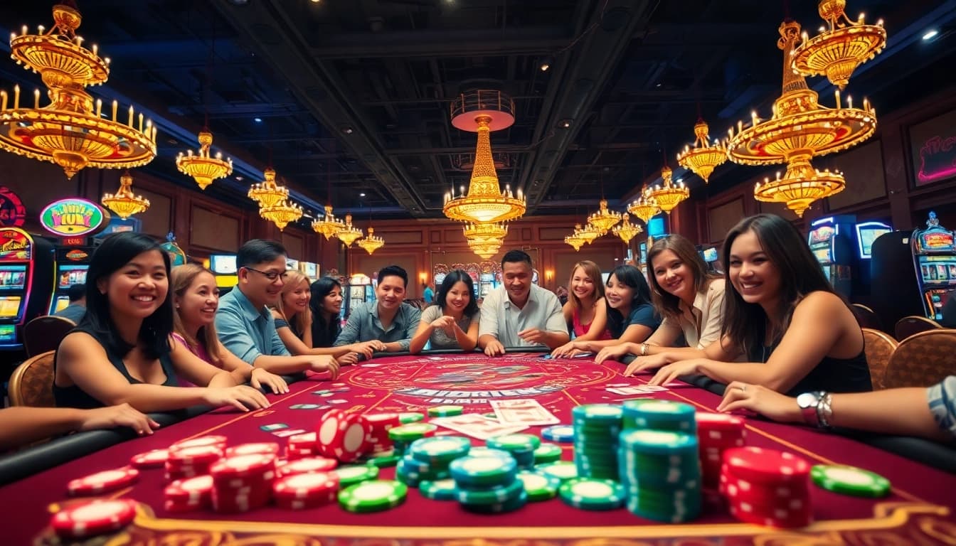 Engage in thrilling games at AT99娛樂城 with colorful chips and a lively atmosphere.