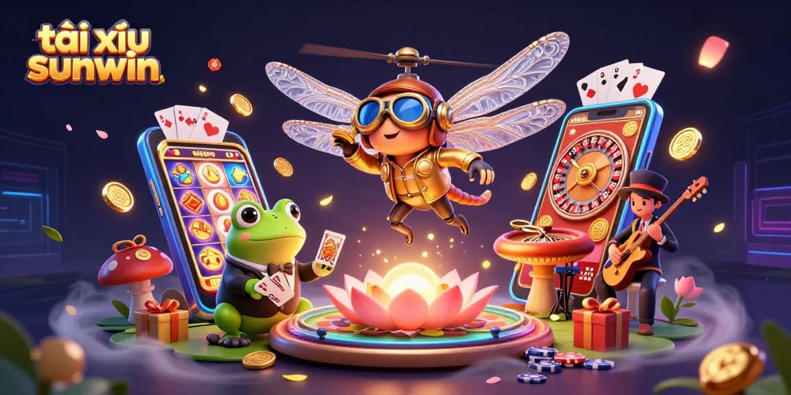 Engage in tài xỉu sunwin with vibrant casino elements and cartoon characters bringing the game to life.