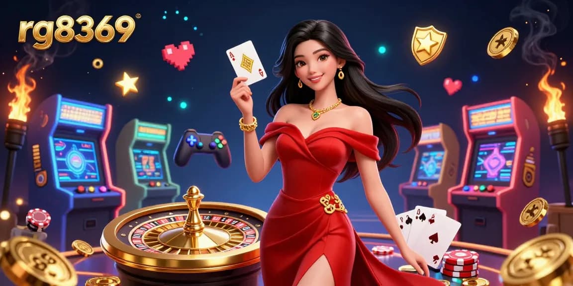 Experience the thrilling casino vibe with rg8369 featuring an elegant Asian woman and a roulette wheel.