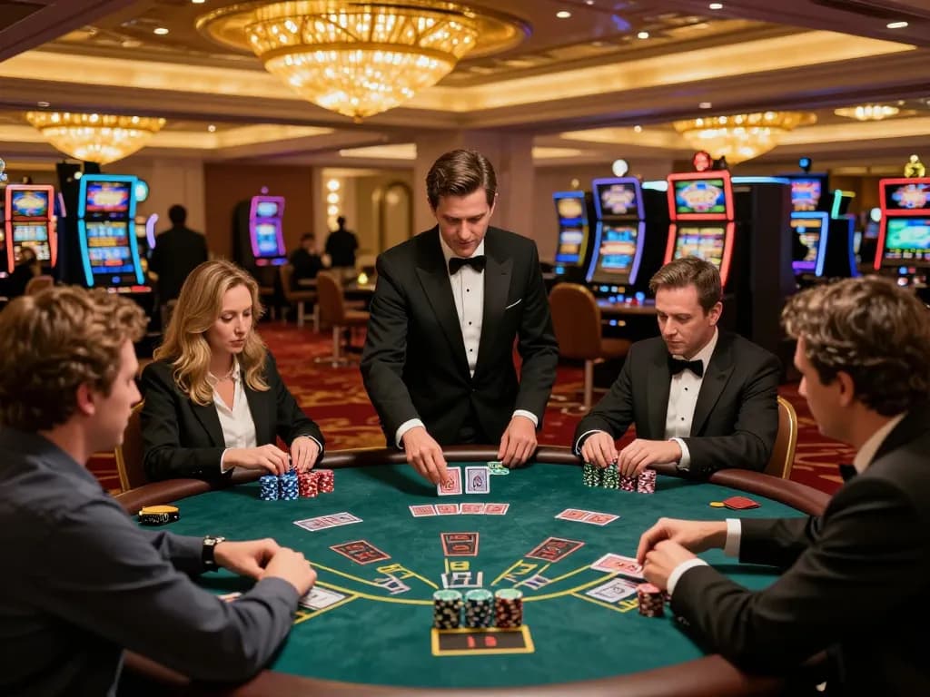 Players strategizing at a blackjack table, martinezalcala casino atmosphere of thrill and excitement.