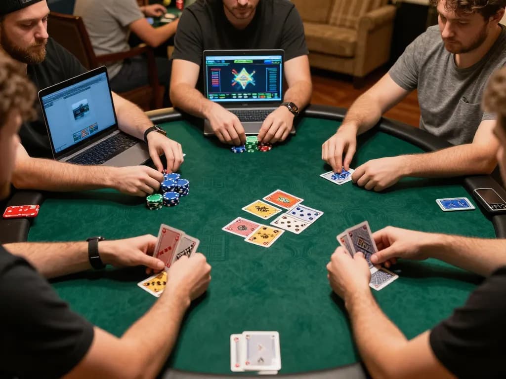 Players engage in a lively online poker game on cucu777, showcasing strategic gameplay and chip stacking