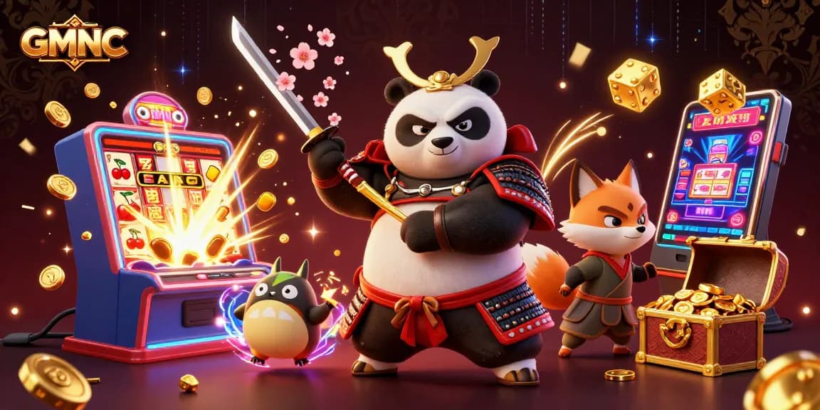 Engage with GMNC's vibrant 3D casino scene showcasing dynamic gaming elements and characters.