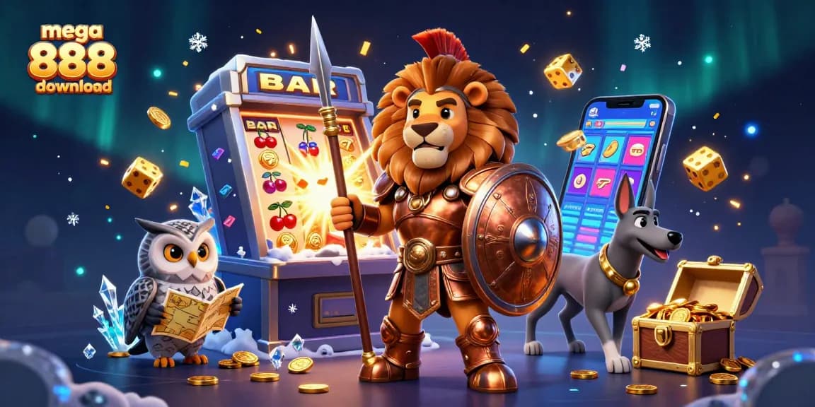 Experience mega 888 download with a vibrant 3D casino scene featuring exciting jackpot elements.