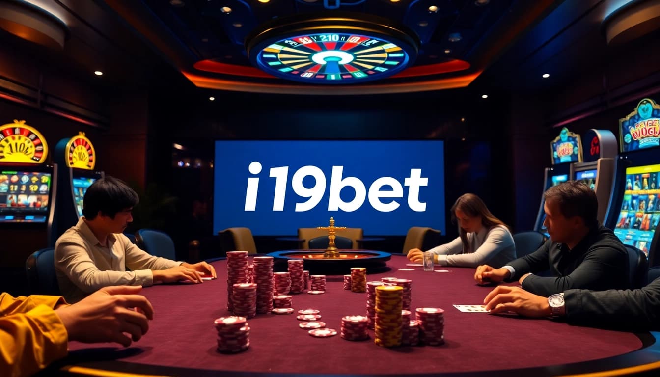 Exciting poker game scene featuring i9bet branding with vibrant casino elements.