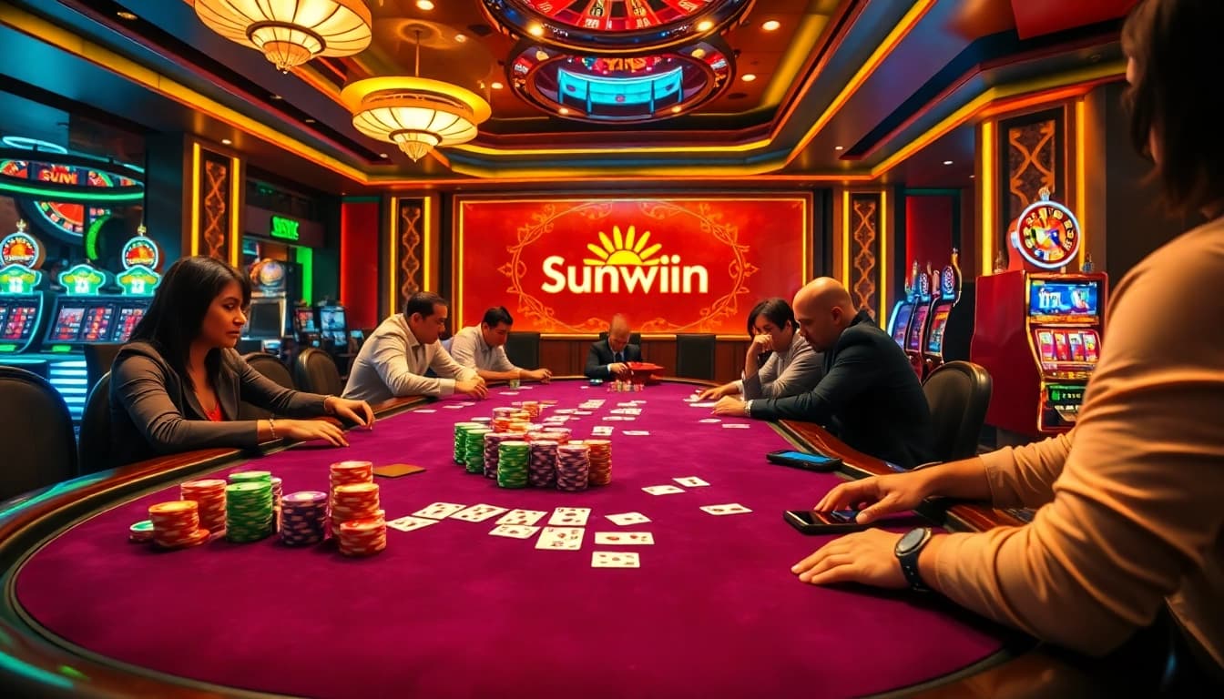 Players enjoying a thrilling poker game at Sunwin sun.win casino.