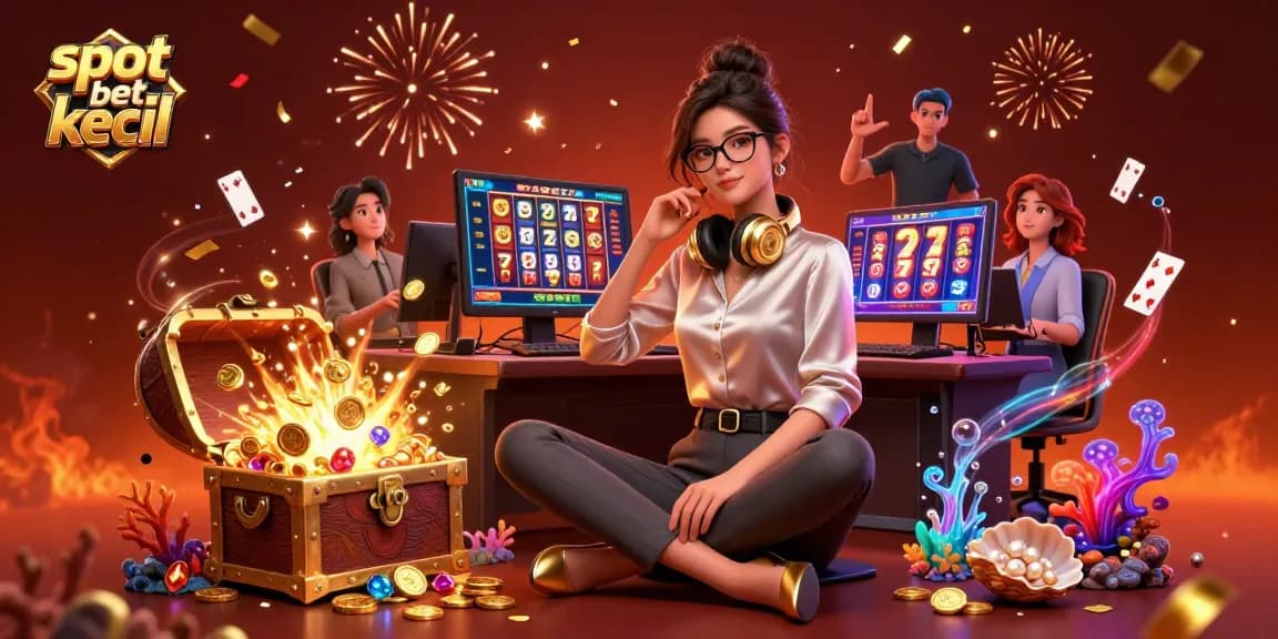 Experience the excitement of slot bet kecil with vibrant scenes of gaming action and treasures.