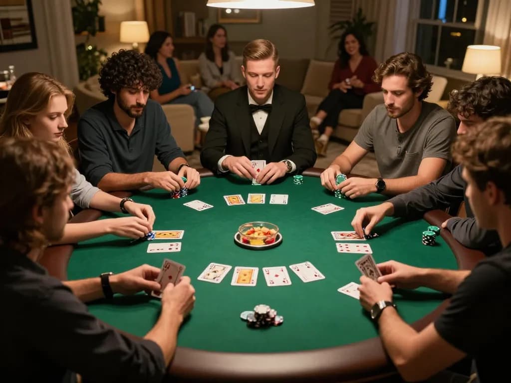 TX88 poker night with friends enjoying a lively game in a cozy home setting