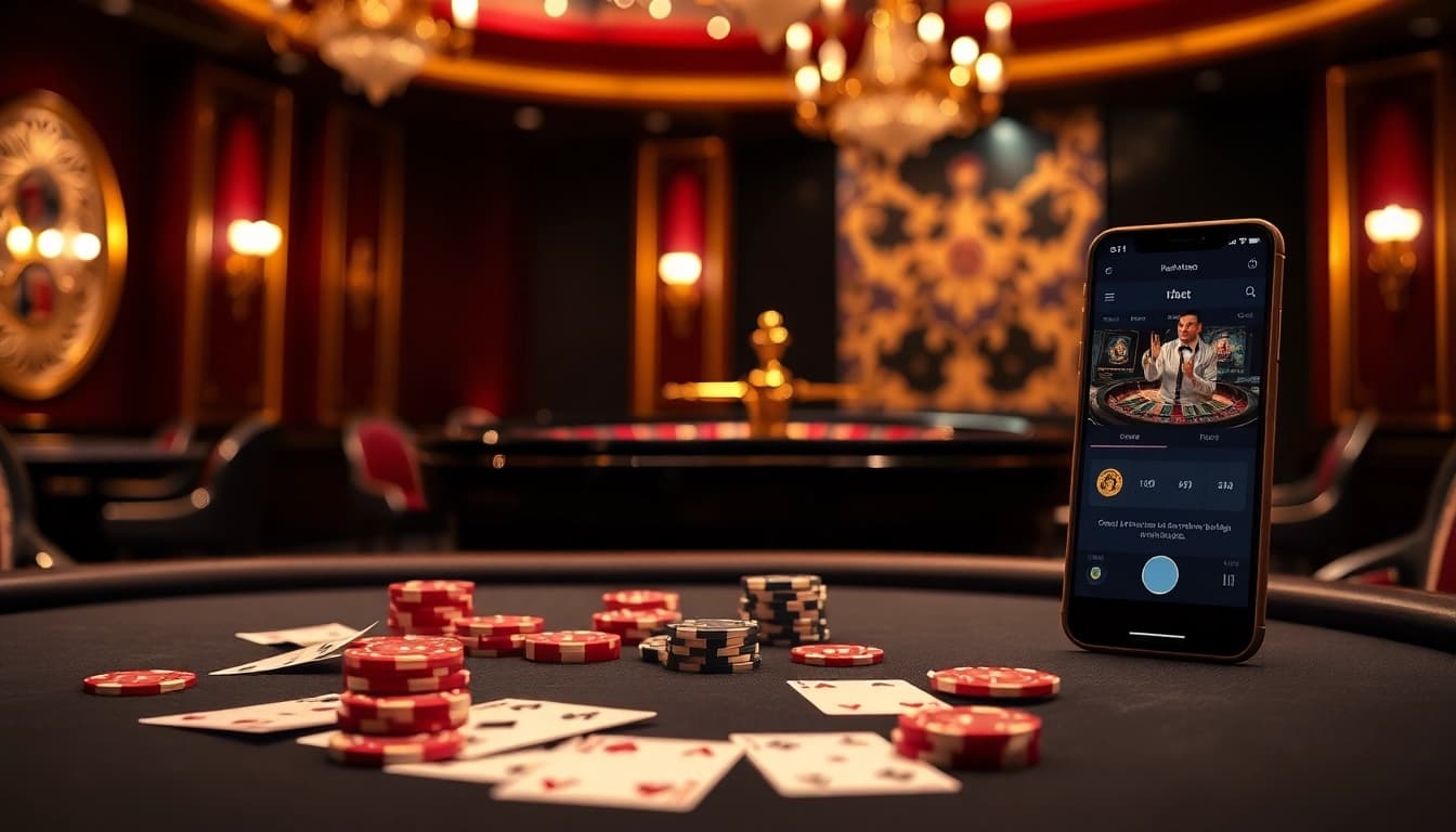 Experience thrilling casino action with hbbet's luxury poker tables and vibrant gaming elements.