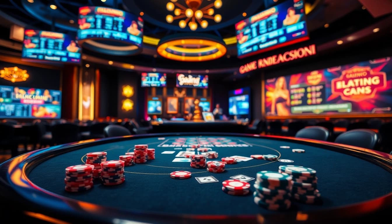 Engaging casino experience showcasing game bài đổi thưởng with poker chips and cards.