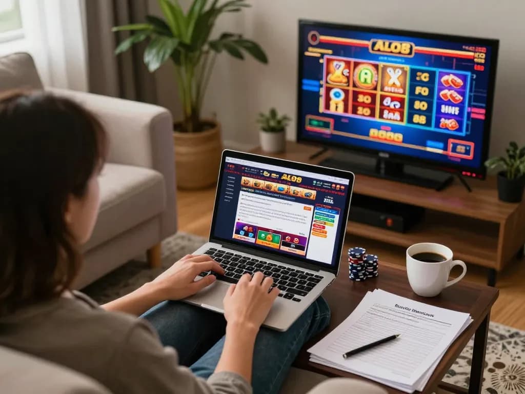 Engaging in online casino gameplay at ALO8 with a vibrant gaming interface.