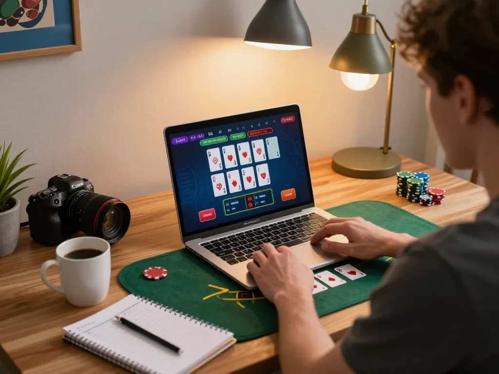 Experience viral88 live dealer action as a player engages in exciting blackjack gameplay from a cozy home setup.