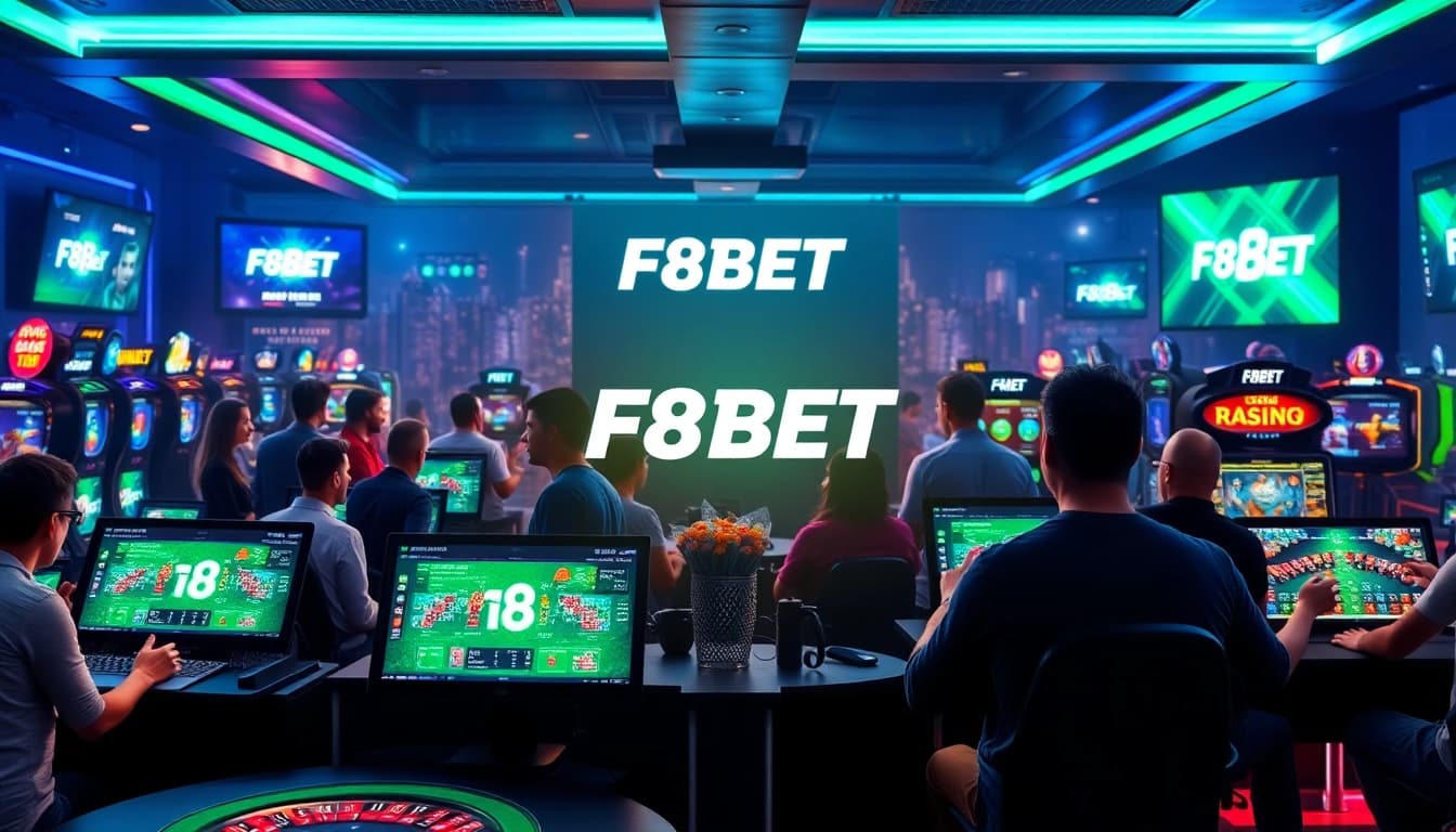 F8BET's vibrant online betting environment showcasing enthusiastic players and modern digital platforms.