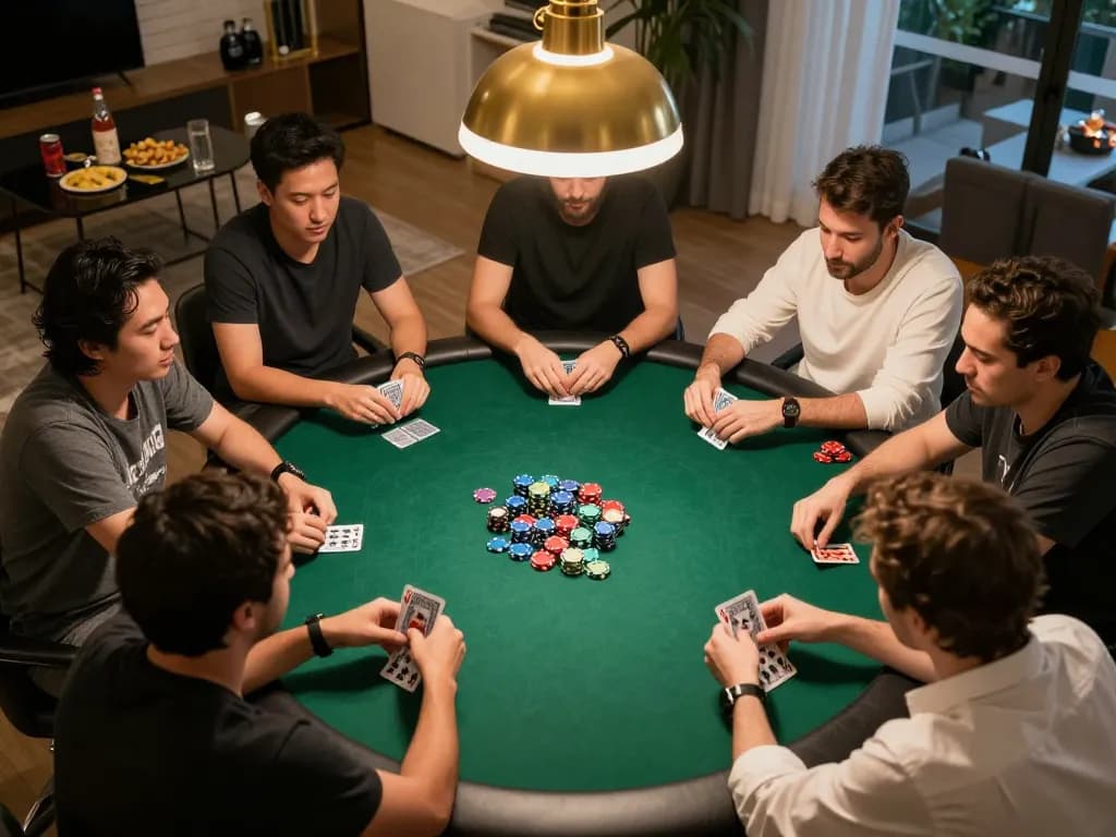 Players engage in strategy during a lively poker night at vvvwin, showcasing intense gameplay and social interactions.