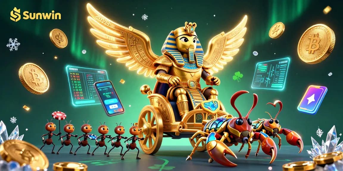 Sunwin's engaging gaming experience featuring vibrant characters, neon coins, and a dynamic casino atmosphere.