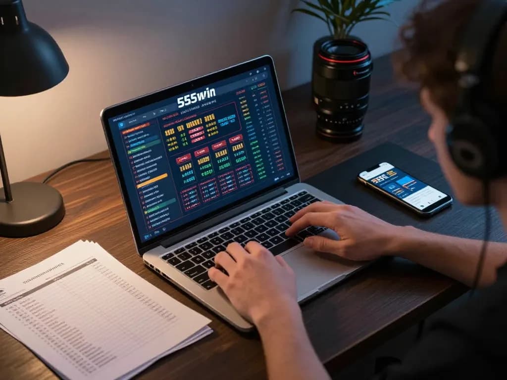 Player strategizing on the 555win casino platform for responsible gambling.