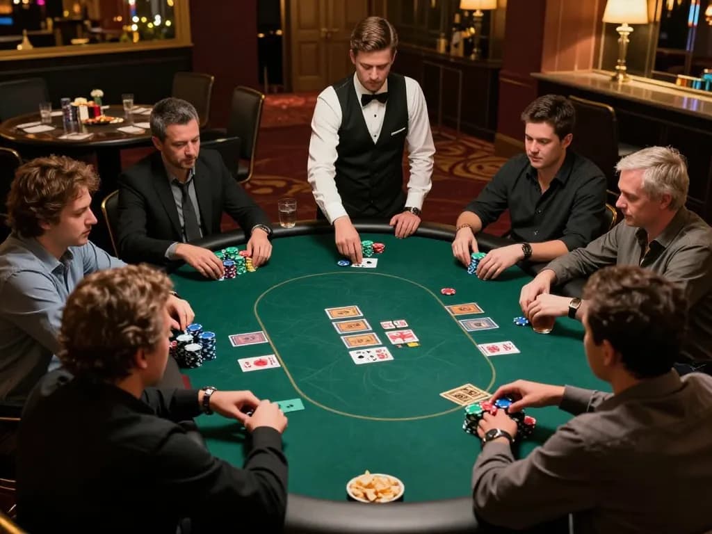 Engaged players enjoying a thrilling poker game at 789win casino, showcasing intense gameplay and social interaction.