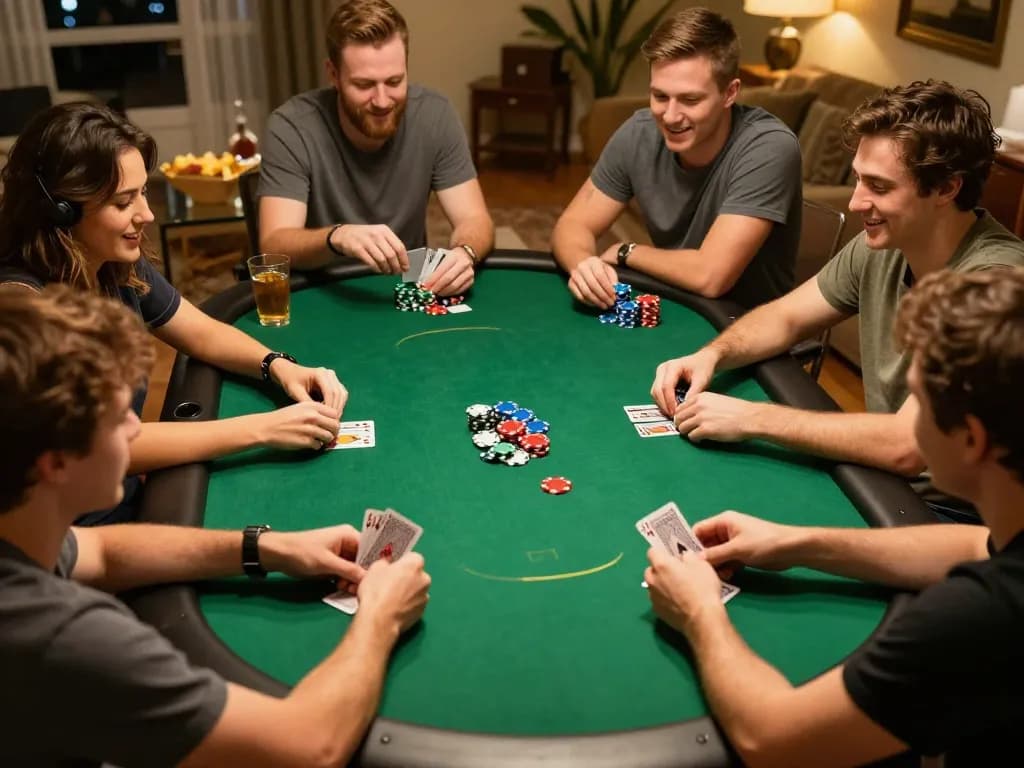 Dewalive Login for strategic poker gameplay at home with friends during vibrant game night.