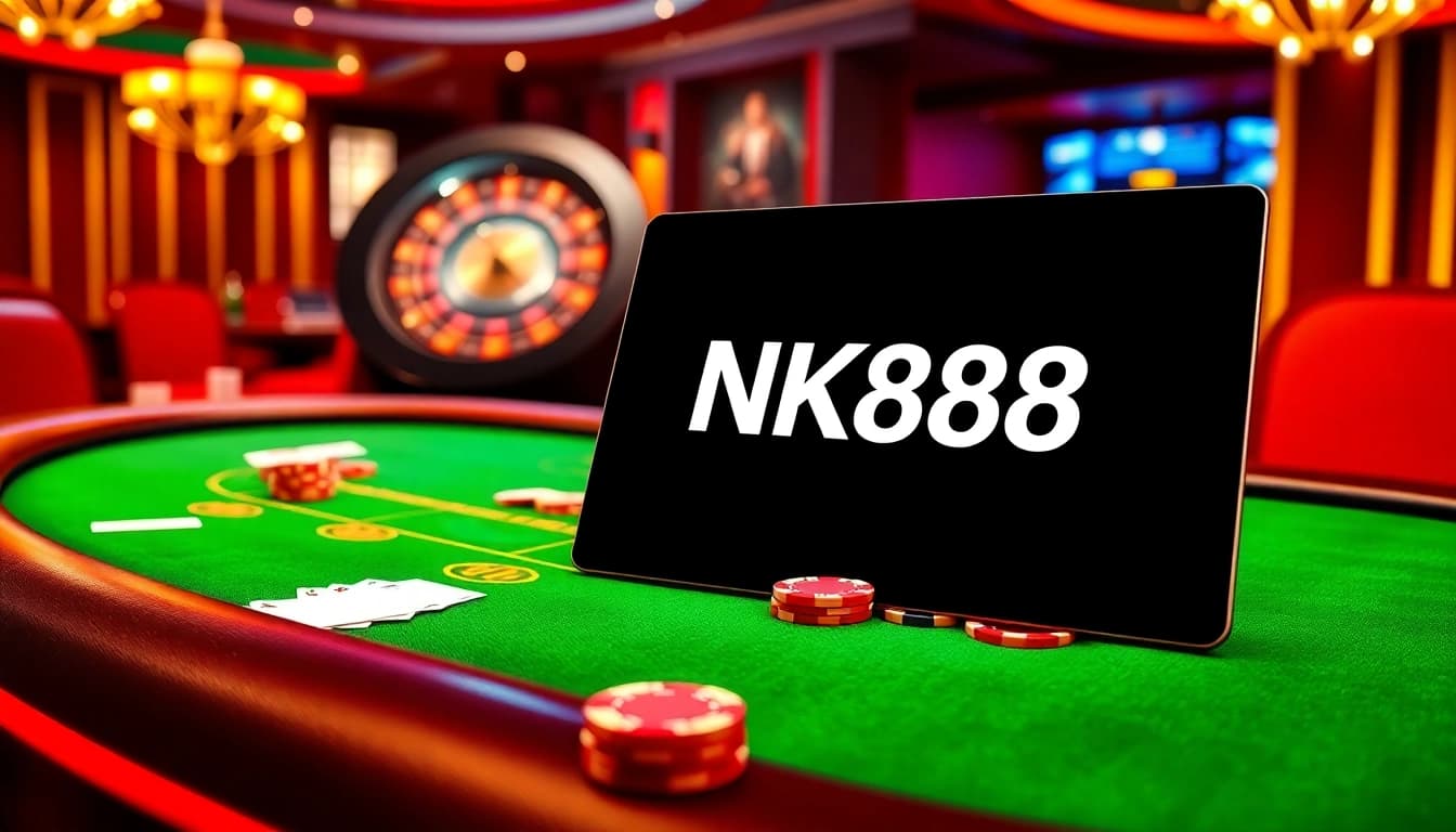NK88 gaming scene with vibrant casino tables and exciting betting action