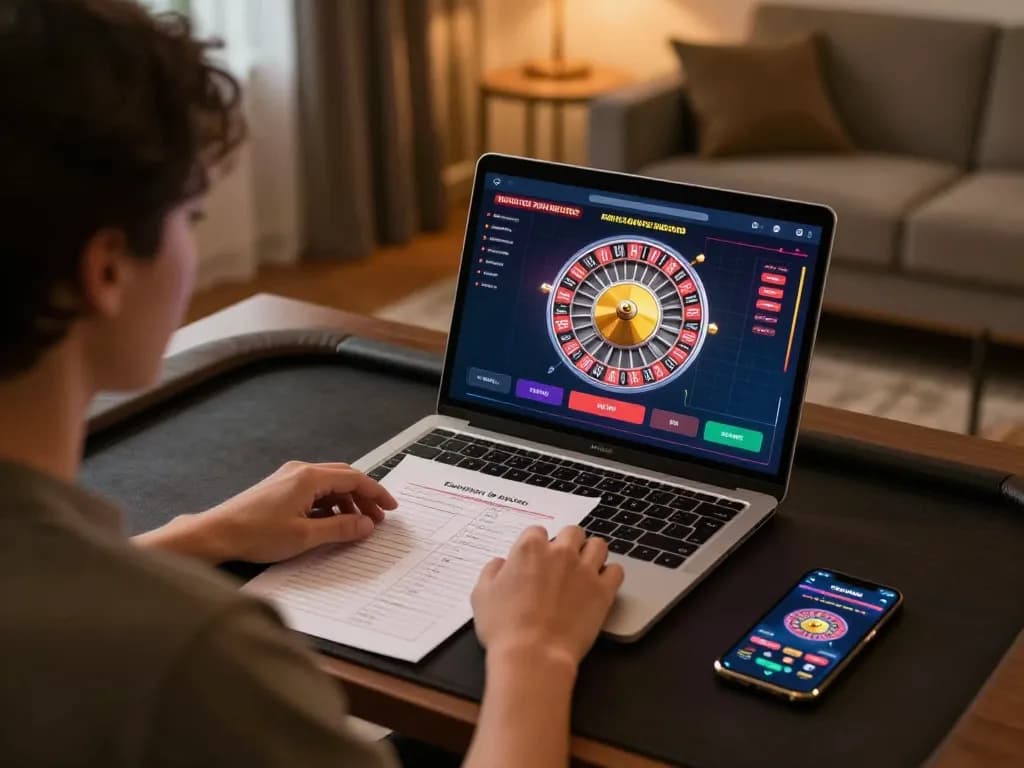 Player at home enjoying engaging online gameplay at 98win, featuring roulette interface on laptop.