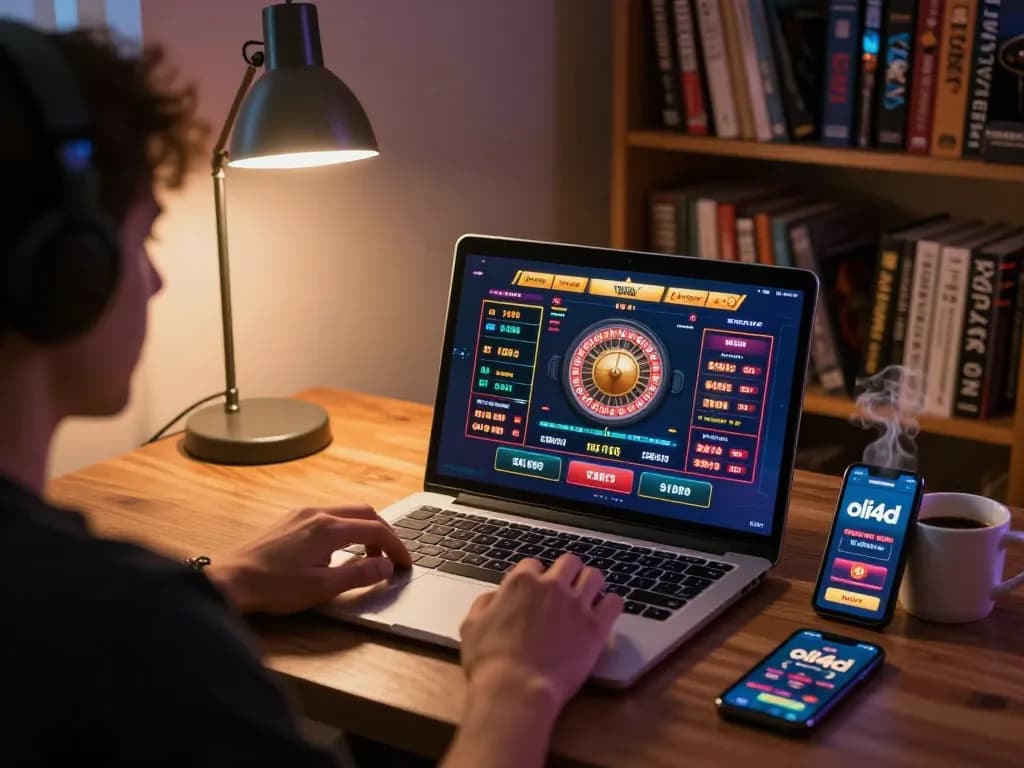 Player enjoying an engaging oli4d online casino experience on a laptop with roulette game displayed.