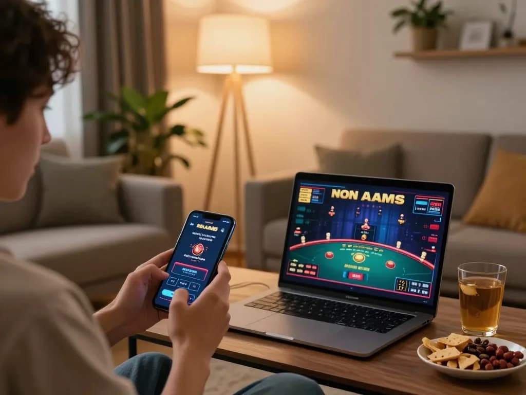 Playing on a non AAMS casino app on smartphone, showcasing a modern gaming setup with snacks.
