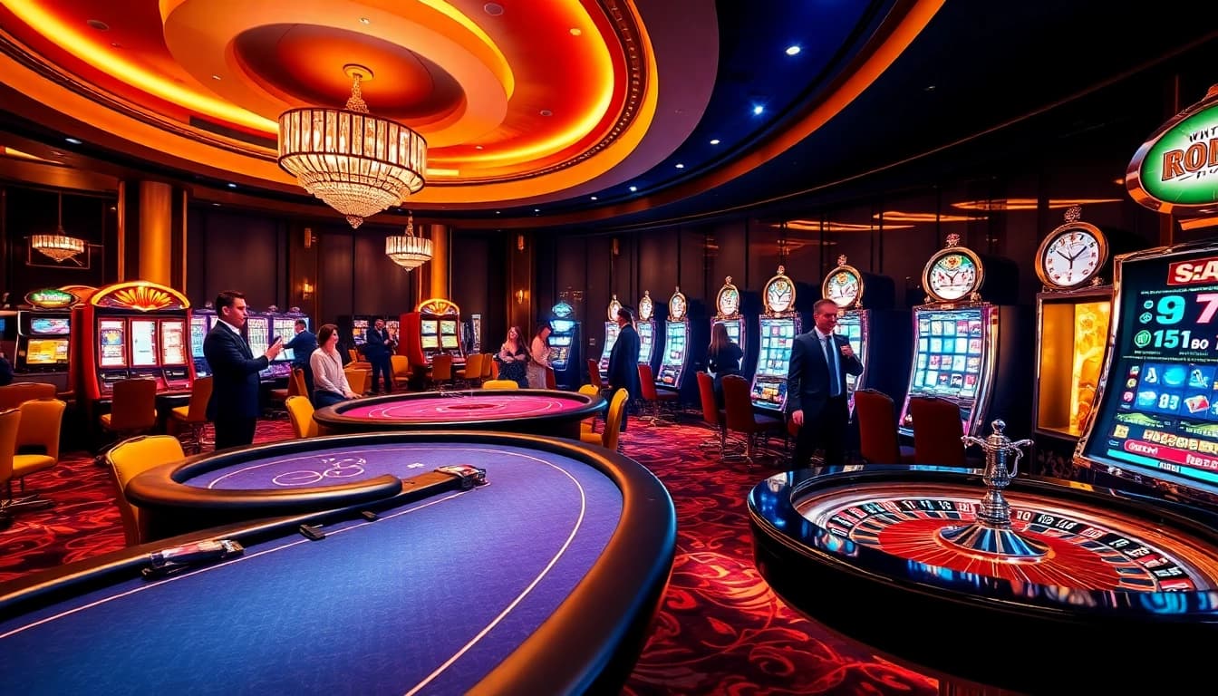 Exciting casino experience at w-88.uk.com with vibrant slot machines and lively players.