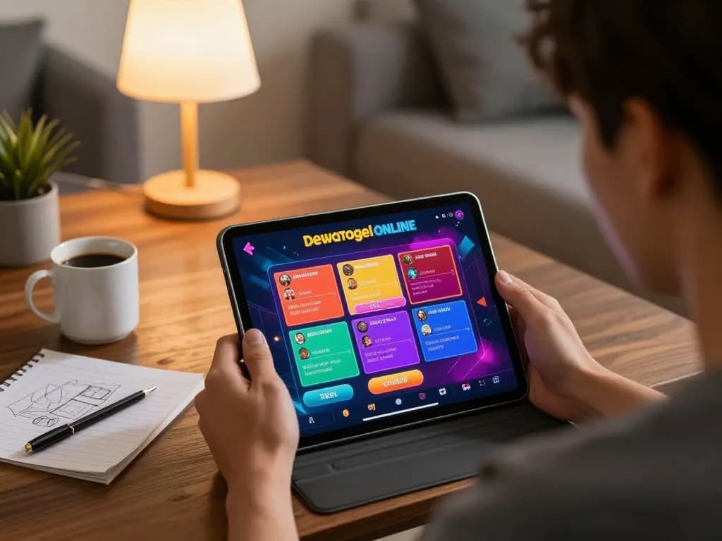 Dewatogel Online gaming experience on tablet with betting interface and cozy atmosphere